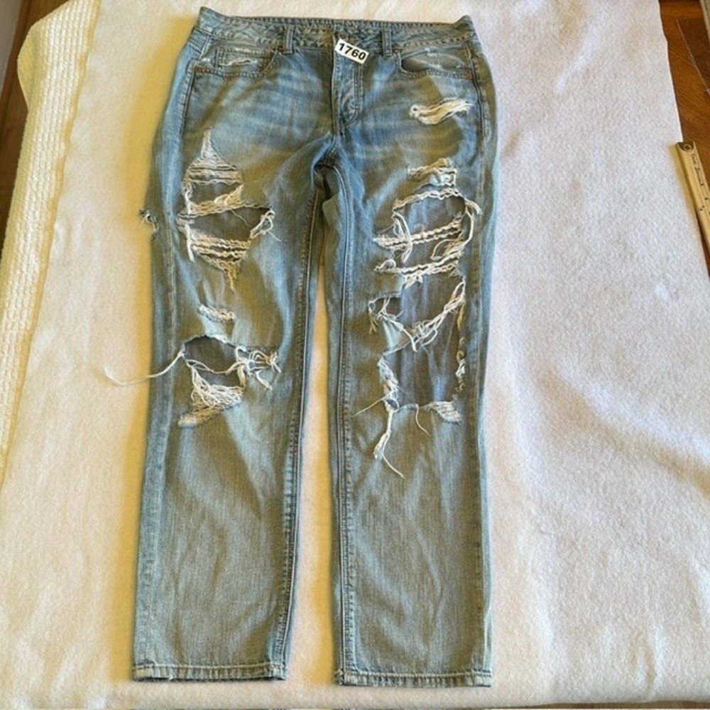 VTG American Eagle Tomgirl Ripped Jeans Women 12 Light Wash Distressed 90s Y2K